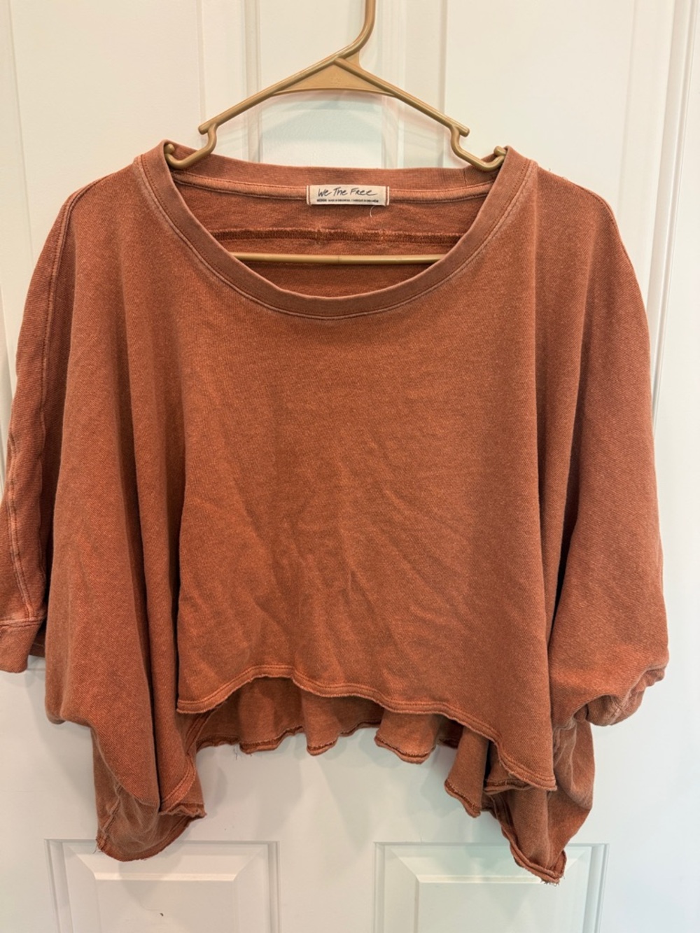 We The Free Cropped Raw-Hem Sweatshirt in Rust
